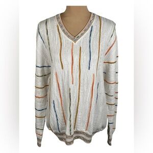 Montechiaro Multicolor Knit Striped V-Neck Men’s Sweater Large